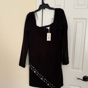 Black Long Sleeve Dress with Embellishments